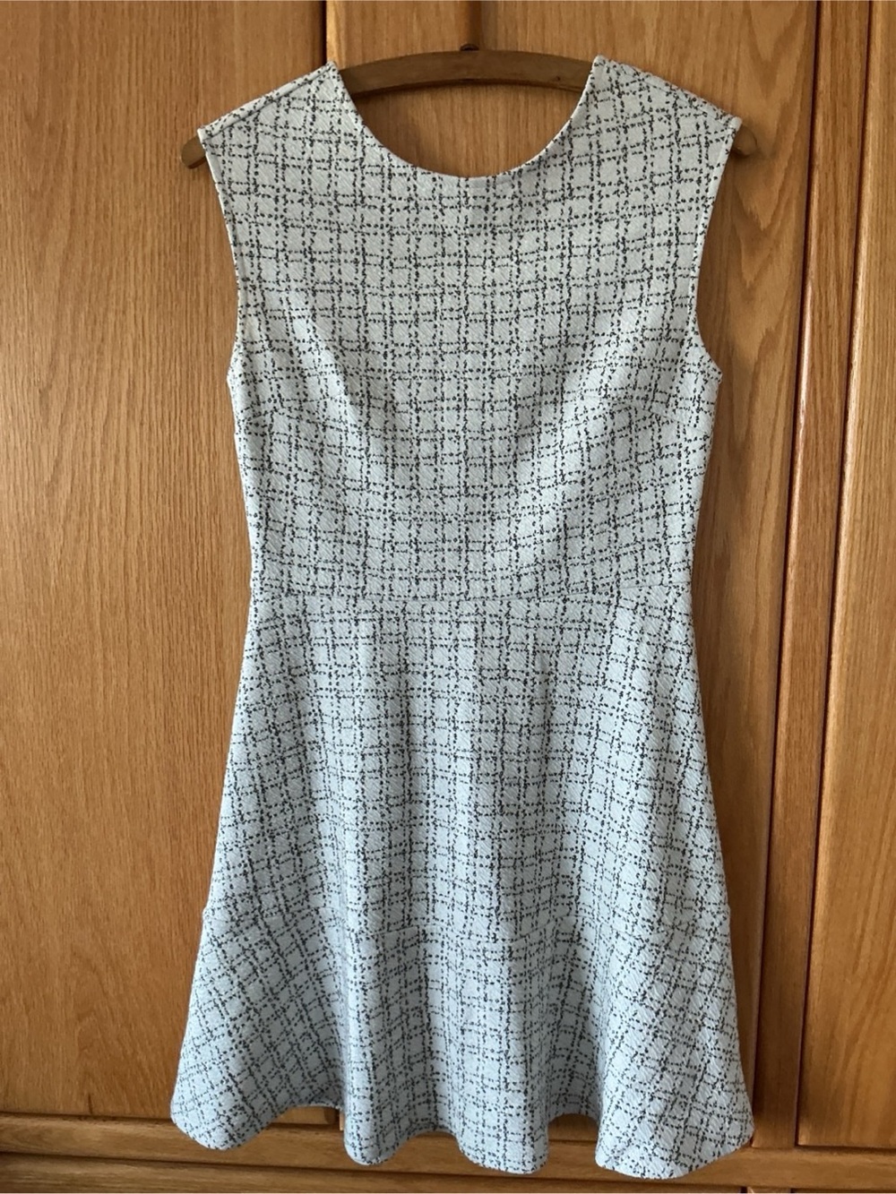 LOFT White and Black Grid Fit & Flare Dress